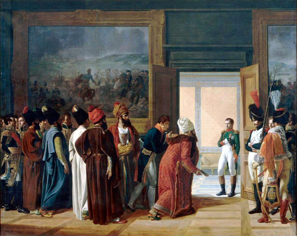 Signature du traité de Finkenstein, entre la France et la Perse, le 4 mai 1807.

Napoléon reçoit l’ambassadeur de Perse au château de Finckenstein

François-Henri Mulard (1810).

